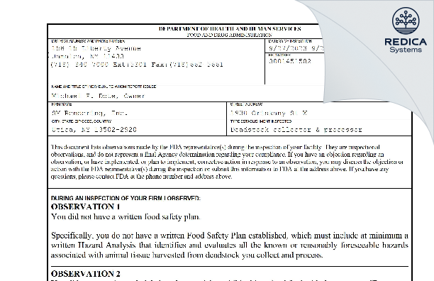FDA 483 - SM Rendering, Inc. [Utica / United States of America] - Download PDF - Redica Systems