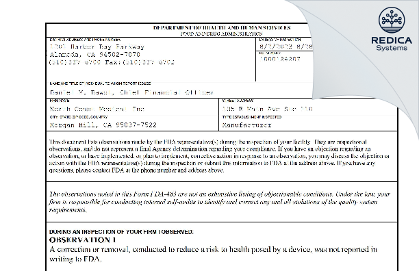 FDA 483 - North Coast Medical Inc [Morgan Hill / United States of America] - Download PDF - Redica Systems