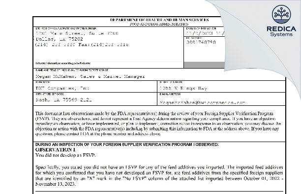 FDA 483 - BWI Companies, Inc [Nash / United States of America] - Download PDF - Redica Systems