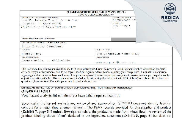 FDA 483 - Bende, Inc. [Vernon Hills / United States of America] - Download PDF - Redica Systems