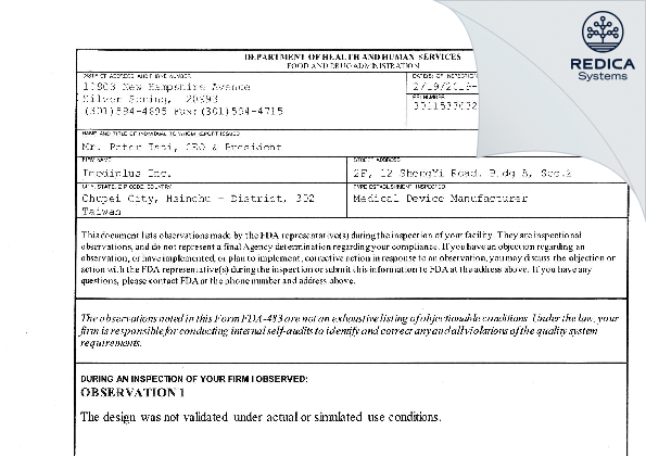 FDA 483 - Imediplus Inc. [Chupei City / Taiwan] - Download PDF - Redica Systems