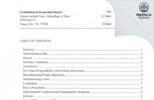 EIR - Union Carbide Corporation [Texas City / United States of America] - Download PDF - Redica Systems