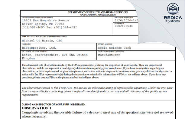 FDA 483 - Reproductive Medicine Institute IVF, LLC [Orlando / United States of America] - Download PDF - Redica Systems