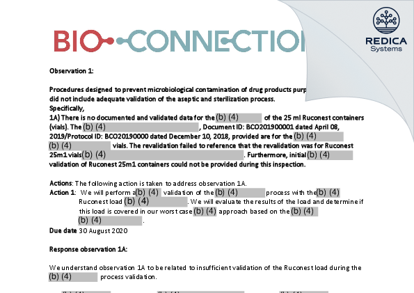 FDA 483 Response - BioConnection B.V. [Oss / Netherlands] - Download PDF - Redica Systems