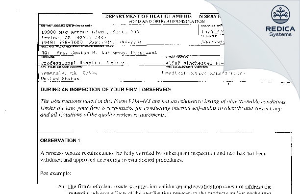 FDA 483 - Medline Industries, Inc. [Temecula / United States of America] - Download PDF - Redica Systems