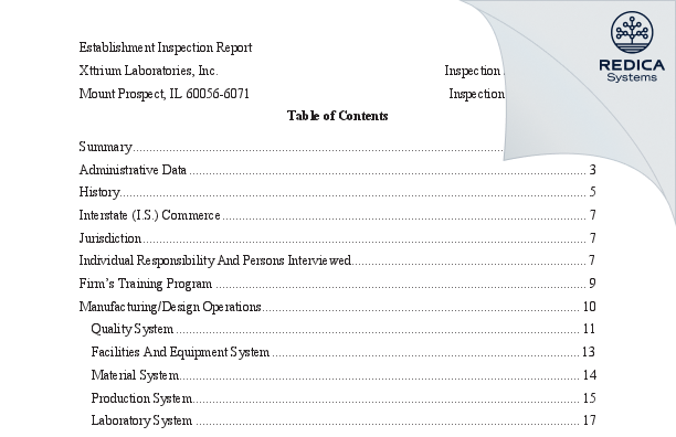 EIR - Xttrium Laboratories, Inc. [Mount Prospect / United States of America] - Download PDF - Redica Systems