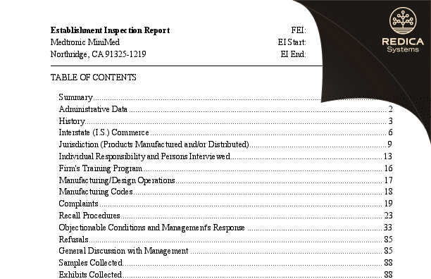 EIR - Medtronic MiniMed, Inc. [Northridge / United States of America] - Download PDF - Redica Systems