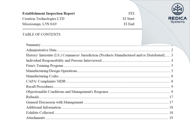 EIR - Creation Technologies LTD [Mississauga / Canada] - Download PDF - Redica Systems