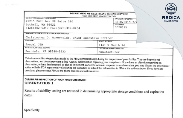 FDA 483 - Western Chemical Inc. [Ferndale / United States of America] - Download PDF - Redica Systems