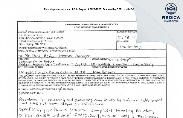 FDA 483 - vnolv )(\v-m,\ Shiteng troment Co. [- / -] - Download PDF - Redica Systems