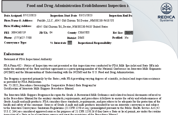 EIR - Fairlife, LLC [Dexter / United States of America] - Download PDF - Redica Systems