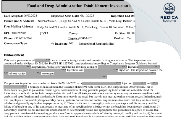 EIR - NerPharMa S.r.l. [Nerviano / Italy] - Download PDF - Redica Systems