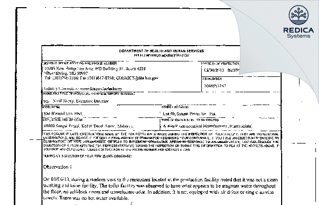 FDA 483 - SM BIOMED SDN.BHD. [Sungai Petani / Malaysia] - Download PDF - Redica Systems