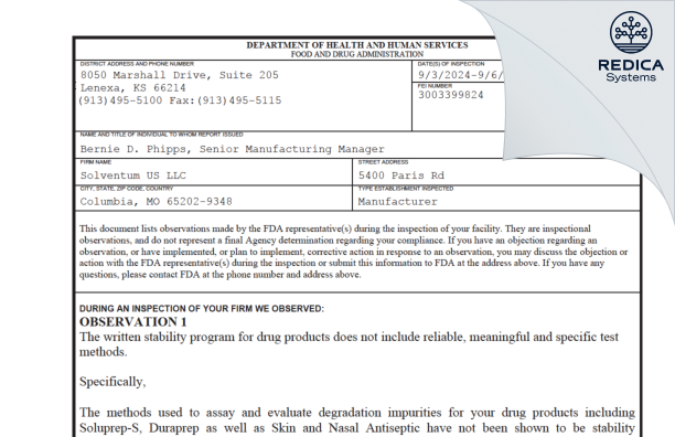 FDA 483 - 3M Company [Columbia / United States of America] - Download PDF - Redica Systems