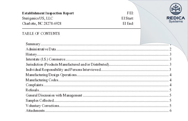 EIR - Sterigenics U.S., LLC [Charlotte / United States of America] - Download PDF - Redica Systems