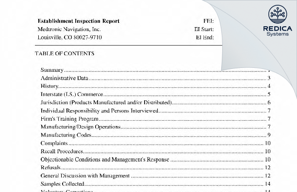 EIR - Medtronic Navigation, Inc. [Lafayette / United States of America] - Download PDF - Redica Systems