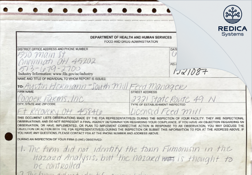 FDA 483 - Cooper Farms, Inc [Fort Recovery / United States of America] - Download PDF - Redica Systems