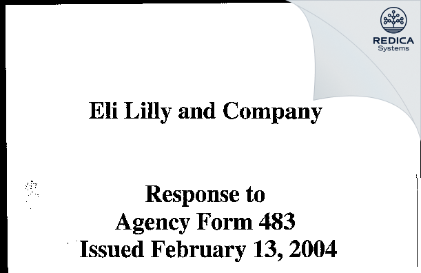FDA 483 Response - Eli Lilly and Company [Indianapolis / United States of America] - Download PDF - Redica Systems