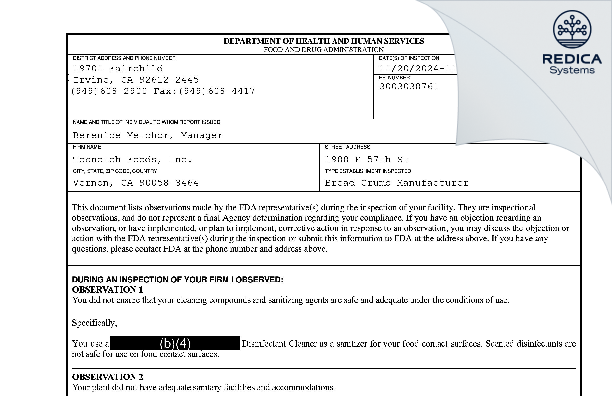 FDA 483 - Topnotch Foods Inc [Vernon / United States of America] - Download PDF - Redica Systems