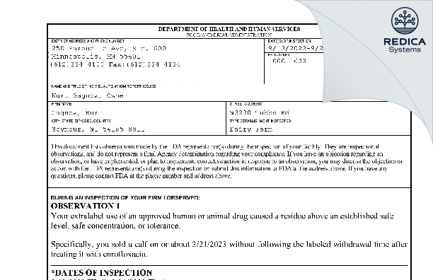 FDA 483 - Gagnow, Kurt [Seymour / United States of America] - Download PDF - Redica Systems