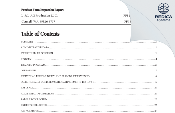 EIR - L & L AG Production LLC. [Connell / United States of America] - Download PDF - Redica Systems