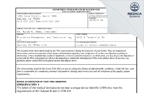 FDA 483 - RRR Sports, LLC [Austin / United States of America] - Download PDF - Redica Systems
