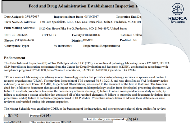 EIR - StageBio [Frederick / United States of America] - Download PDF - Redica Systems