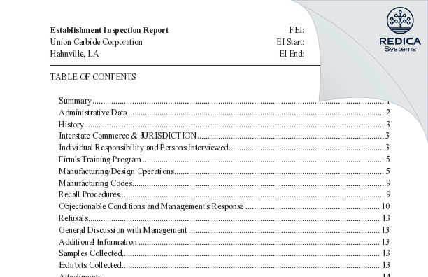 EIR - Union Carbide Corporation [Hahnville / United States of America] - Download PDF - Redica Systems