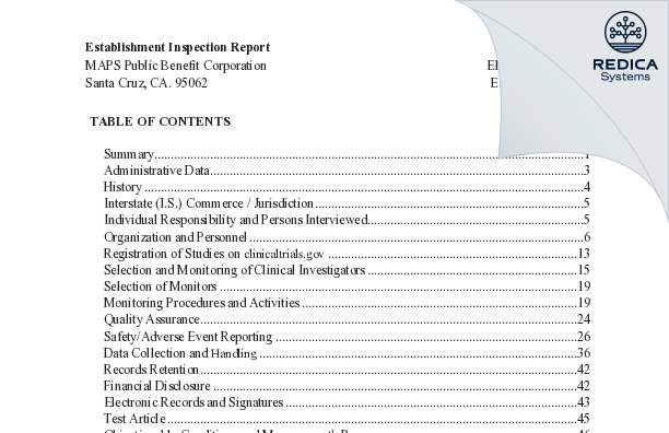 EIR - Multidisciplinary Association for Psychedelic Studies [San Jose / United States of America] - Download PDF - Redica Systems