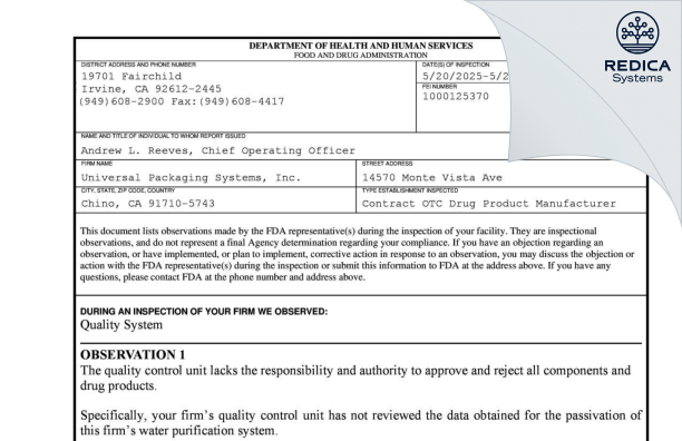 FDA 483 - Paklab [Chino / United States of America] - Download PDF - Redica Systems