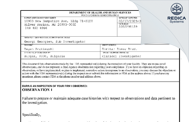 FDA 483 - Deyan Anakievski [Burgas / Bulgaria] - Download PDF - Redica Systems