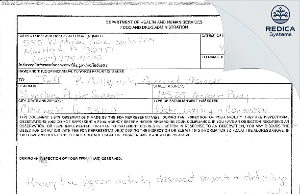 FDA 483 - Signature Flight Support [Clearwater / United States of America] - Download PDF - Redica Systems