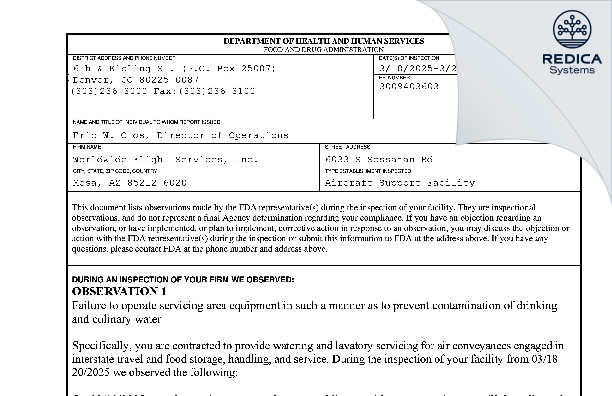 FDA 483 - Worldwide Flight Services [Mesa / United States of America] - Download PDF - Redica Systems