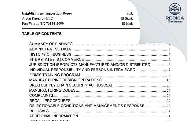 EIR - Alcon Research, LLC [Fort Worth / United States of America] - Download PDF - Redica Systems