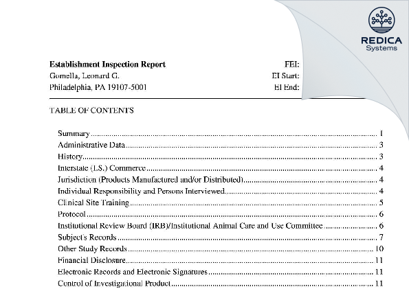 EIR - Leonard G. Gomella, M.D. [Philadelphia / United States of America] - Download PDF - Redica Systems