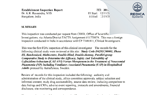 EIR - Dr. K.R. Raveendra [Bangalore / India] - Download PDF - Redica Systems