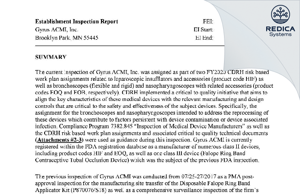 EIR - Gyrus ACMI, Inc. [Minneapolis / United States of America] - Download PDF - Redica Systems