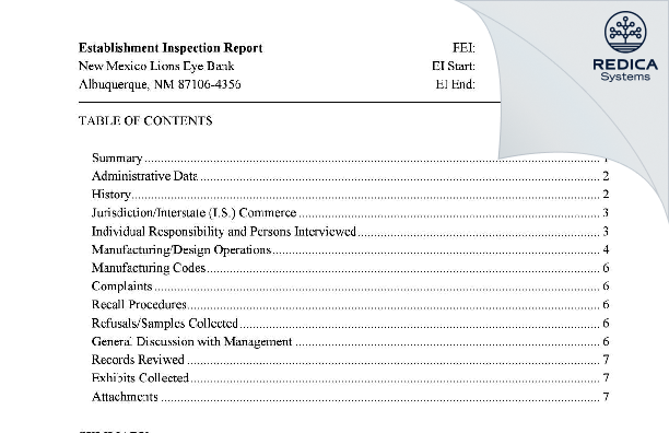 EIR - New Mexico Lions Sight Conservation Foundation, Inc. [Albuquerque / United States of America] - Download PDF - Redica Systems