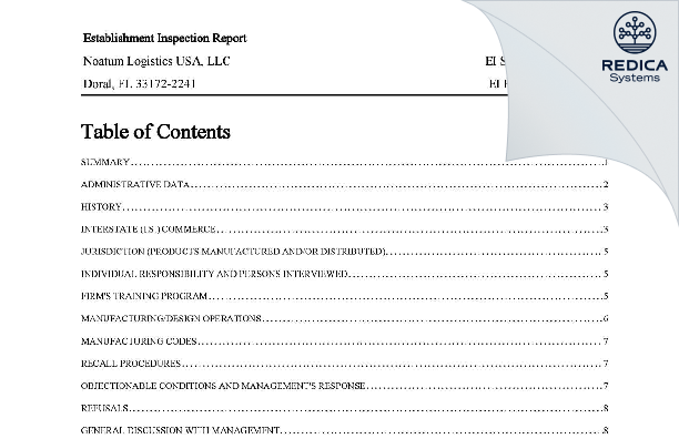 EIR - Noatum Logistics USA, LLC [Miami / United States of America] - Download PDF - Redica Systems