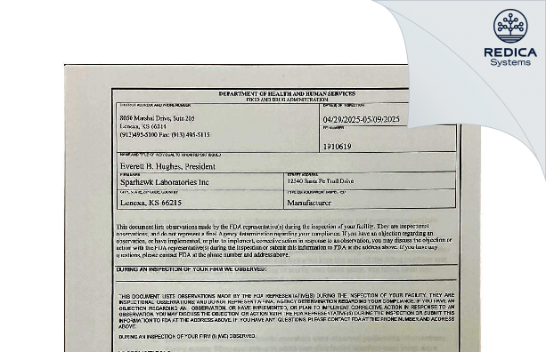 FDA 483 - Sparhawk Laboratories, Inc. [Lenexa / United States of America] - Download PDF - Redica Systems