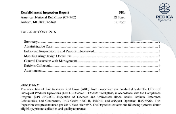 EIR - American National Red Cross (CMMC) [Auburn / United States of America] - Download PDF - Redica Systems