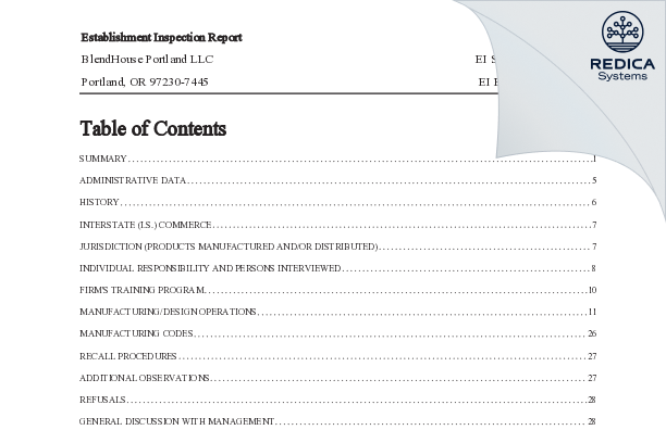 EIR - BlendHouse Portland LLC [Portland / United States of America] - Download PDF - Redica Systems