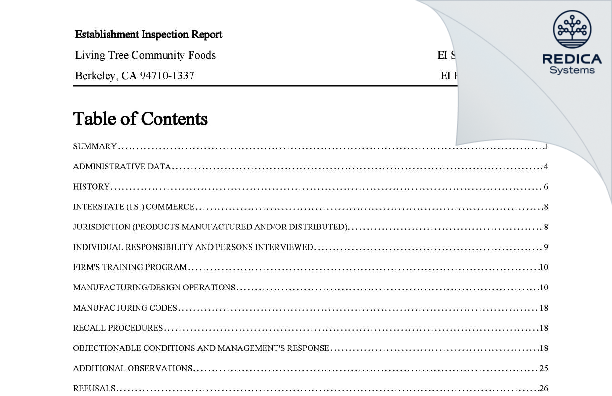 EIR - Living Tree Community Foods [Berkeley / United States of America] - Download PDF - Redica Systems