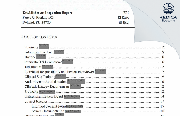 EIR - Dr. Bruce G. Rankin, DO [Deland / United States of America] - Download PDF - Redica Systems