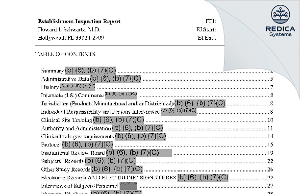 EIR - Howard I. Schwartz, M.D. [Hollywood / United States of America] - Download PDF - Redica Systems