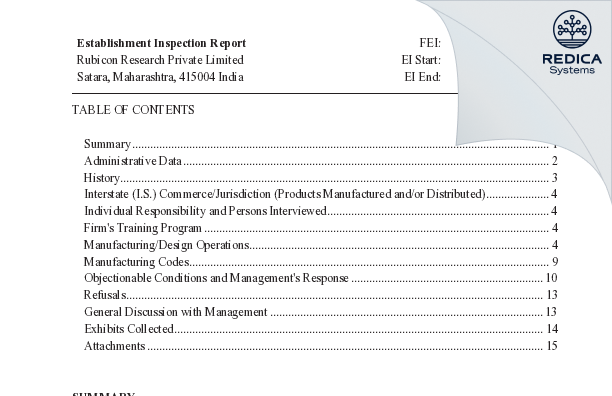 EIR - Rubicon Research Private Limited [Satara / India] - Download PDF - Redica Systems