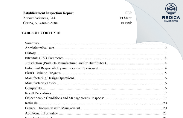 EIR - Xenova Sciences, LLC [Gretna / United States of America] - Download PDF - Redica Systems