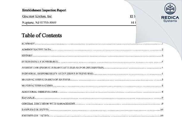 EIR - Gourmet Kitchen, Inc. [Neptune / United States of America] - Download PDF - Redica Systems