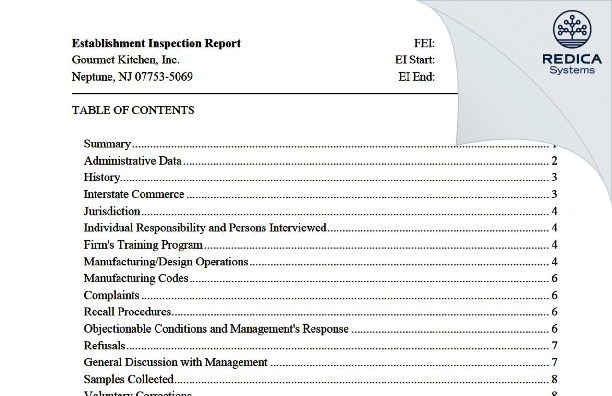 EIR - Gourmet Kitchen, Inc. [Neptune / United States of America] - Download PDF - Redica Systems