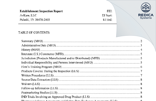 EIR - AvKARE [Pulaski / United States of America] - Download PDF - Redica Systems
